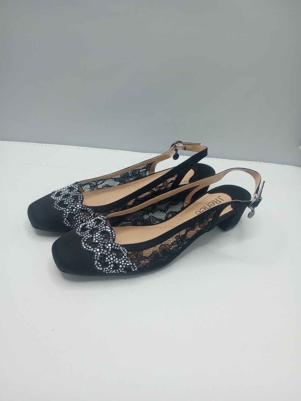 J. Renee Low Heel Slingback Pumps Faleece Black Size 6.5Ml